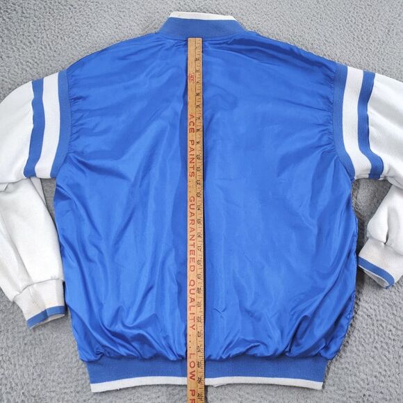 Vintage Adidas Reversible Jacket Mens Large Blue Gray Trefoil Spellout Snap Up - Picture 14 of 16